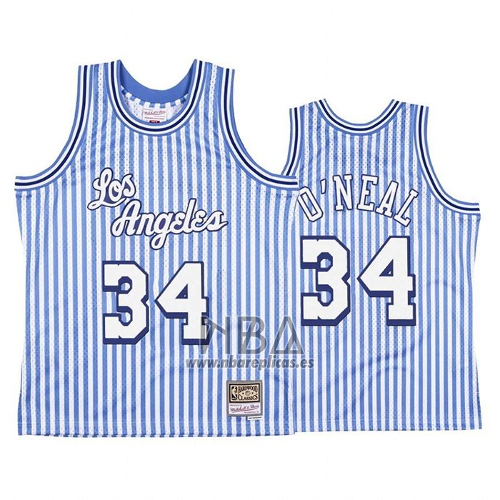 Camiseta Los Angeles Lakers Shaquille O'Neal NO 34 Mitchell & Ness 1996-97 Azul Blanco